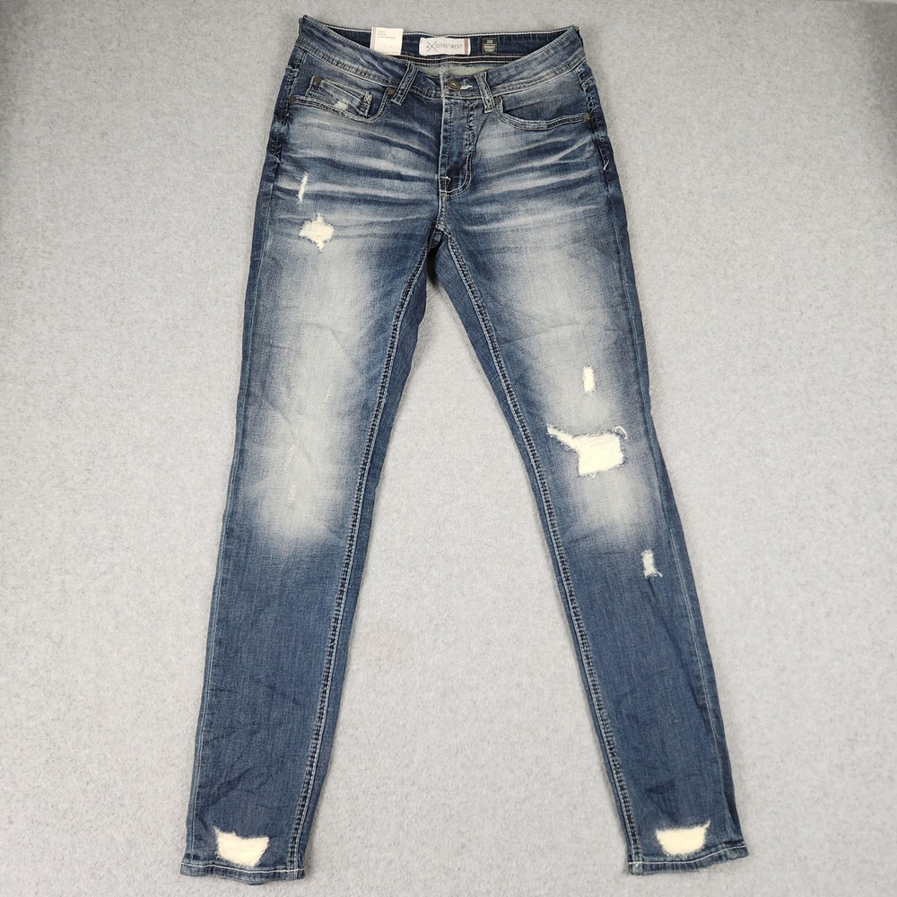 Departwest Trouper Skinny Jeans Mens 30R Blue Denim Slim Fit Low Rise Distressed